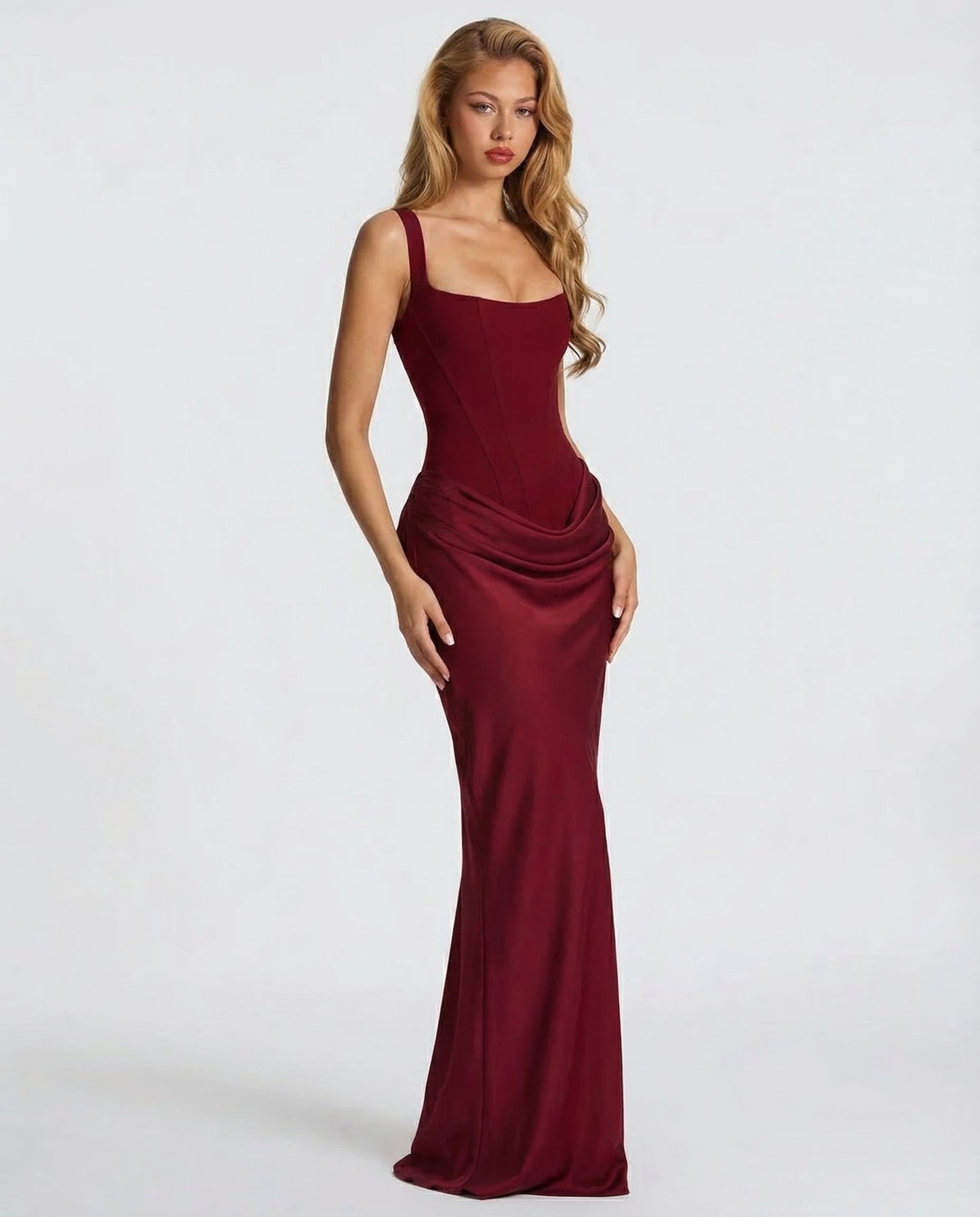 Sukienka Maxi Eva Hourglass – Bordowa